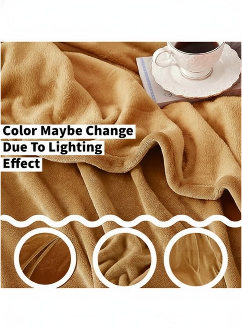Fleece Blanket 150x200 cm Soft Lightweight Warm Microfiber Throw Blanket for Bed Sofa Travel Tan - Image 3